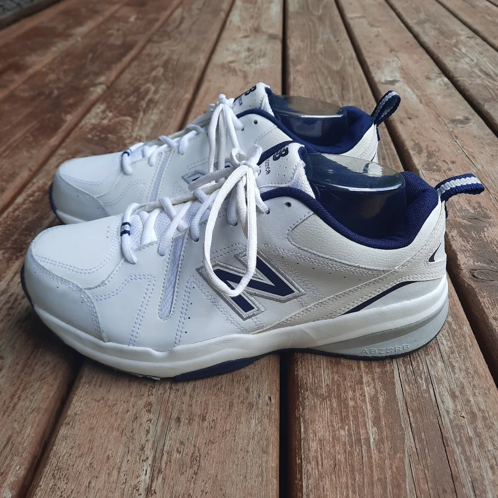 New Balance 619 White Navy Leather Comfort Orthopedic Sneaker MX619WN2 Size 9.5